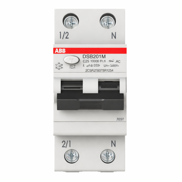 ABB DSB201M AC-C25 0.03 RCBO 25A 30mA 1P+N Residual Current Circuit Breaker Front View