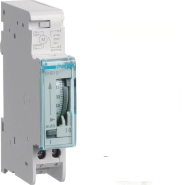 Hager EH010 daily time switch, 1 channel, 16A, 1 module, DIN rail mount timer for lighting control
