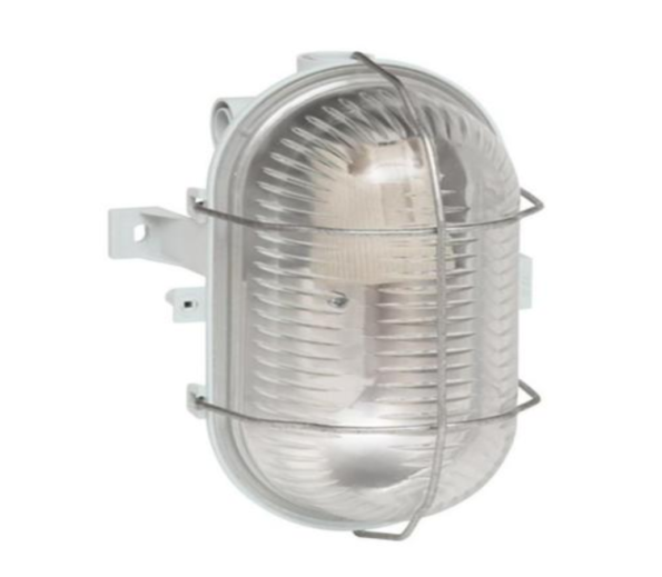 Legrand 60411 Bulkhead light - IP44 - IK06 - oval 60 W- E27 - metal grid no tool - grey