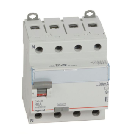 Legrand 411661 Differential switch DX³-ID high inlet and low outlet screw - 4P 400V~ 40A type AC 30mA - 4 modules