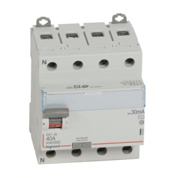 Legrand 411661 Differential switch DX³-ID high inlet and low outlet screw - 4P 400V~ 40A type AC 30mA - 4 modules