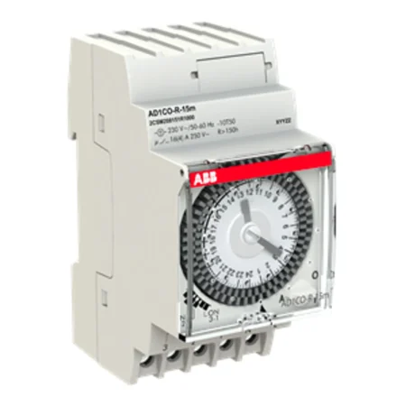 ABB AD1CO-R-15m Analog Time Switch 2CSM208151R1000 for 24-hour automatic electrical scheduling and DIN rail installation