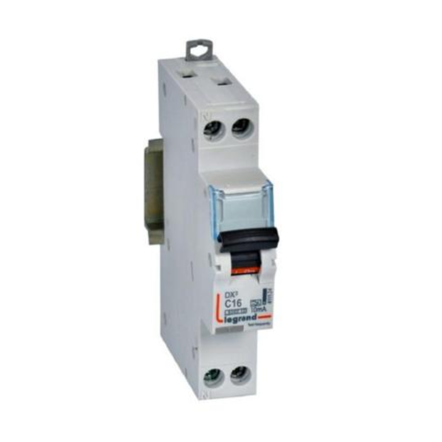 Legrand 411124 RCBO - DX³ 6000 Legrand 411124 RCBO - DX³ 6000 - 6 kA - 1P+N 230 V~ - 16 A - 10 mA - A type - N left hand