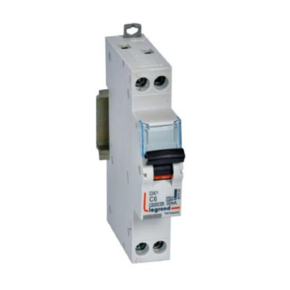 Legrand 411128 RCBO - DX³ 6000 - 6 kA - 1P+N 230 V~ - 6 A - 30 mA - A type - N left hand