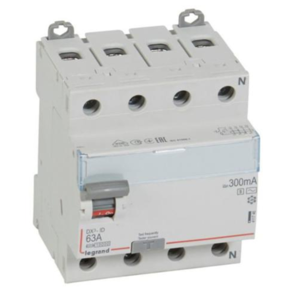 Legrand 411746 RCD DX³-ID - 4P 400 V~ neutral right hand side - 63 A-300 mA selective - AC type