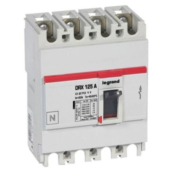 Legrand 027011 MCCB - DRX 125 - thermal magnetic - Icu 10 kA - 415 V~ - 4P - In 20 A