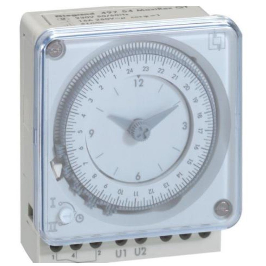 Legrand 049754 MaxiRex daily timer with power reserve Legrand 049754 MaxiRex QT, analogue daily timer with power reserve for front panel, 1 channel, 230V 50/60 Hz
