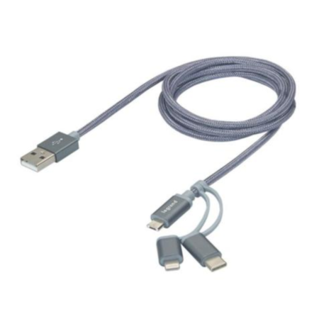 Legrand 050693 3-in-1 USB cable - allows to connect/charge/synchronize 3 types of devices with only one cable