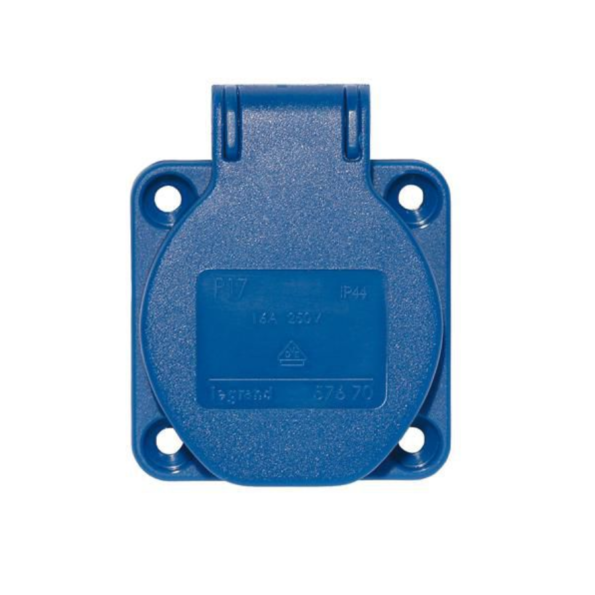 Legrand 057670 P17 panel base, side. 2P+T, 16A, 200/250V~, IK09, IP44. Blue.