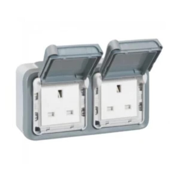 Legrand 069739 Plexo 2 gang british standard 13a socket outlet - grey - surface