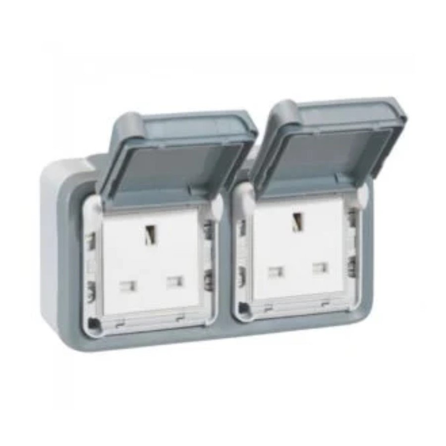 Legrand 069739 Plexo 2 gang british standard Legrand 069739 Plexo 2 gang british standard 13a socket outlet - grey - surface
