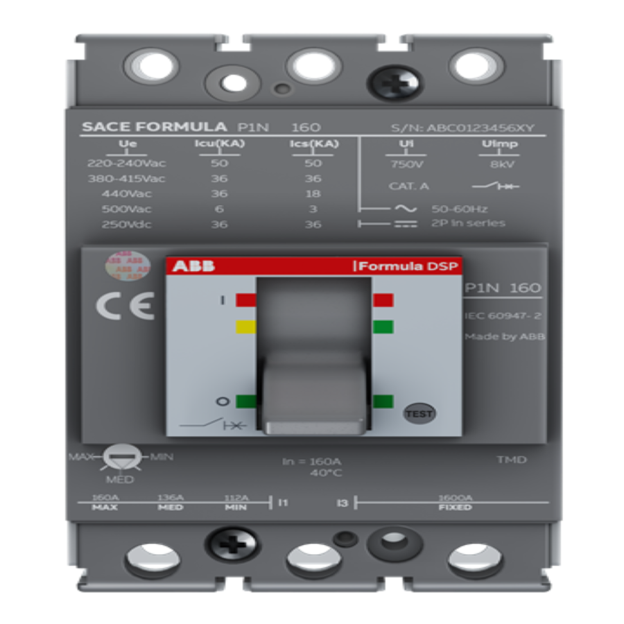 P1C 160 TMD 63-630 3p F F ABB 1SDA116233R1 ABB 1SDA116233R1 SACE Formula DSP P1C 160 MCCB Three Pole Circuit Breaker