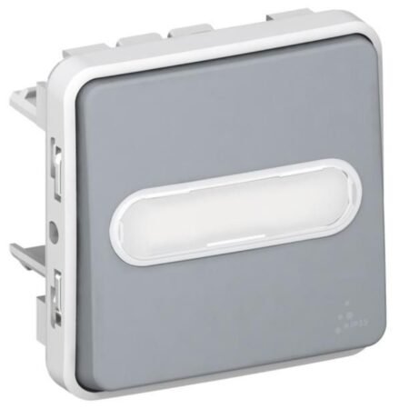 Legrand 069516 Plexo Classic rocker switch on/off illuminated label field damp room Modular Plexo 55 grey