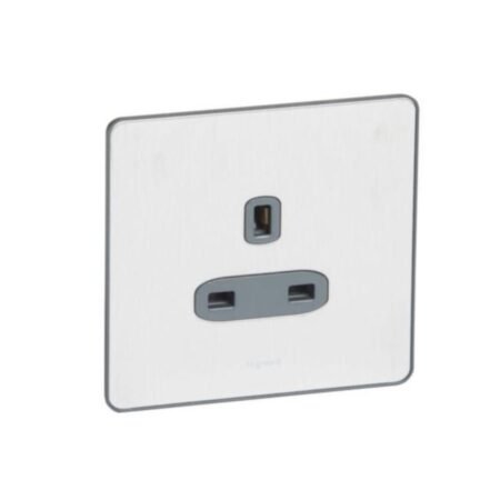 Legrand 832065 Synergy leek gang unswitched socket outlet 13A Brushed Stainless steel