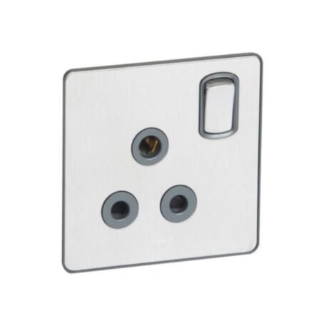 Legrand 832089 Synergy Sleek gang switched single pole socket outlet 15A Brushed Stainless steel