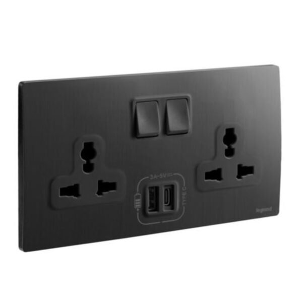 281123 Legrand Mallia Senses - 2 gang Multistandard switched socket outlet