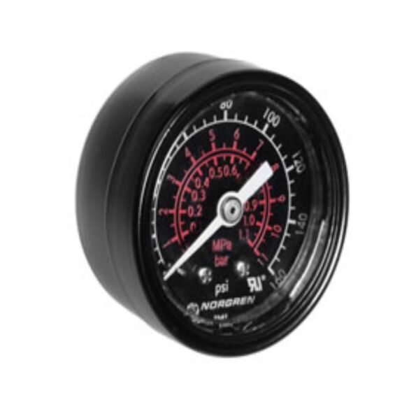 Pressure Guage | Norgren 18-015-209 0-160 PSI, 1/4 NPT center back port, Black 2" dial face