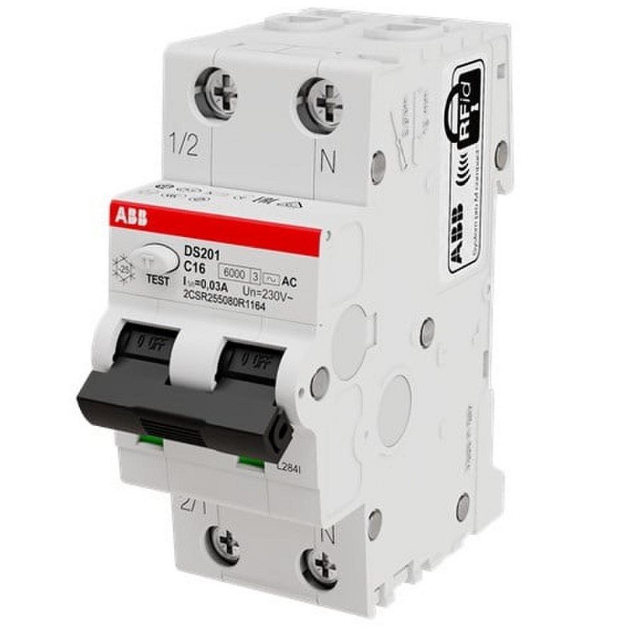 ABB 2CSR255080R1164 RCBO ABB 2CSR255080R1164 RCBO DS201 – 16A, 30mA, Type AC, 1P+N – Residual Current Circuit Breaker with Overcurrent Protection