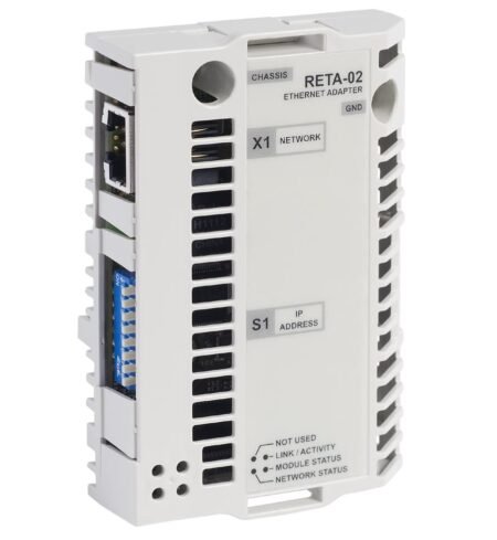 ABB RETA-02 PROFINET and Modbus TCP communication module compatible with ACS550, ACH550, ACS800, ACQ800, and DCS800 ABB drives
