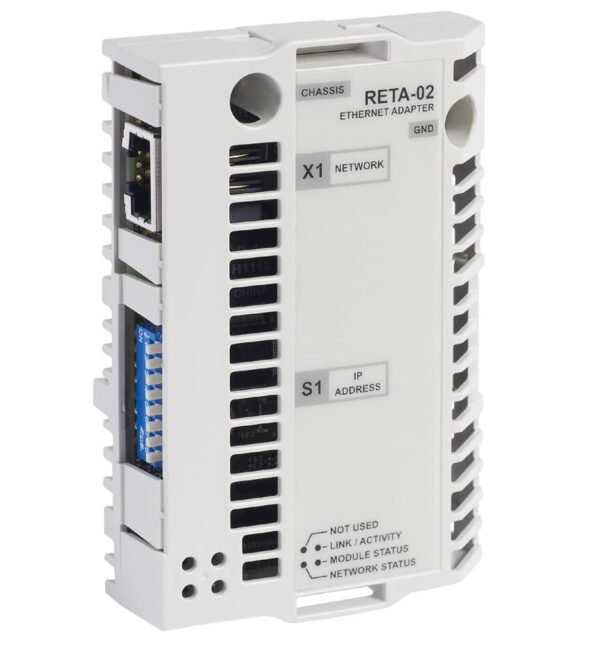ABB RETA-02 PROFINET and Modbus TCP communication module compatible with ACS550, ACH550, ACS800, ACQ800, and DCS800 ABB drives