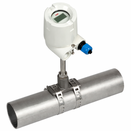 ABB NINVA TSP341-N non-invasive temperature sensor mounted on a pipe for safe and accurate industrial temperature measurement