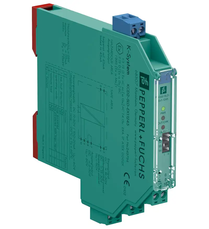 Pepperl Fuchs KCD2-SLD-Ex1-1245 Solenoid Driver Pepperl+Fuchs KCD2-SLD-Ex1.1245 intrinsic safety barrier DIN rail module for hazardous area applications