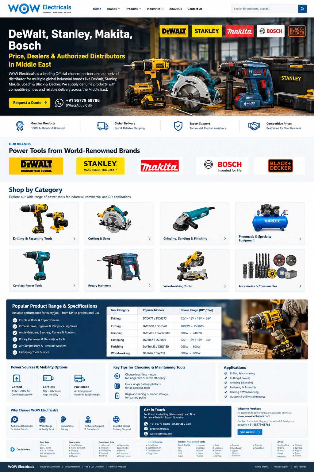 DeWalt, Stanley, Makita and Bosch power tools supplied by WOW Electricals